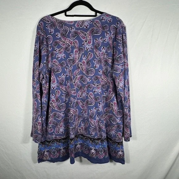 J Jill Perfect Pima Tunic Top Paisley Long Sleeve Sz XL - Picture 3 of 3